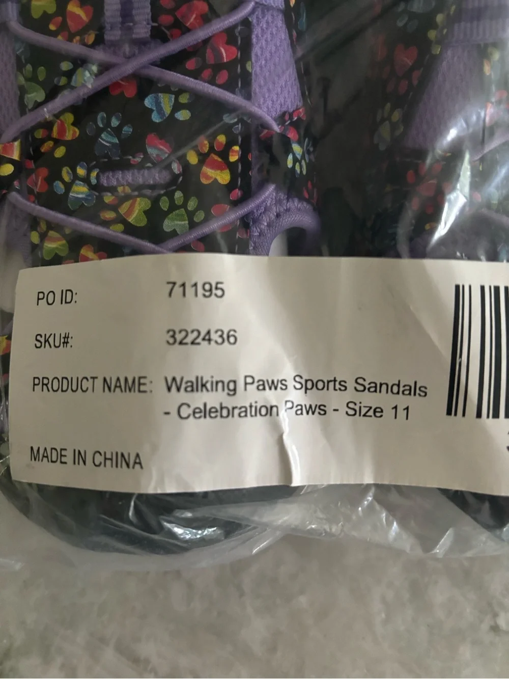Skechers Black Sandals with Purple and Multicolor Paw Prints